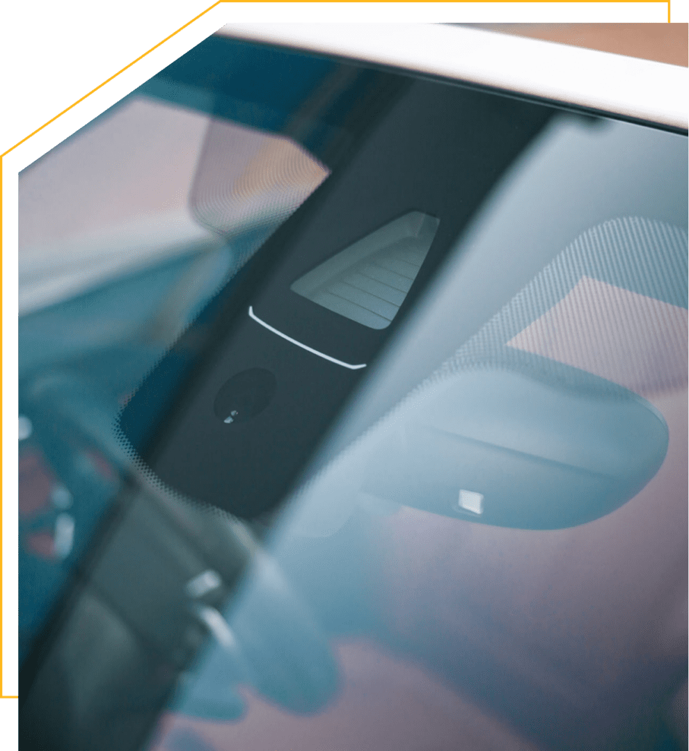 Close-up of car's front windshield interior