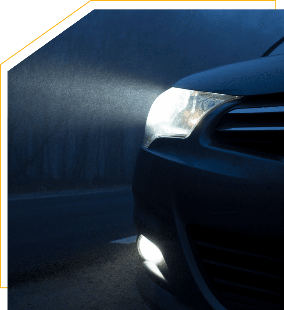 Night drive with headlights illuminating road