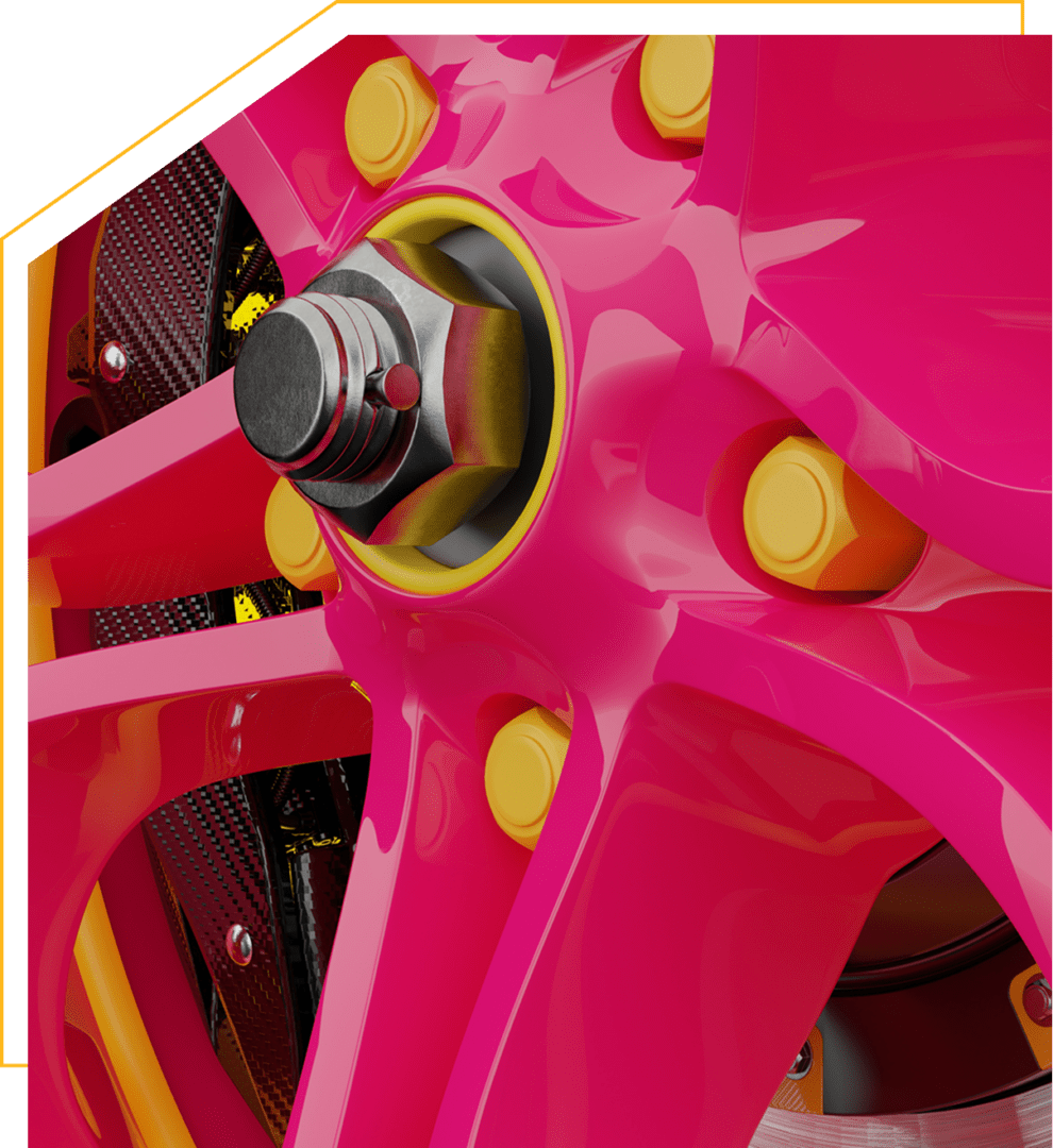 Detailed view of pink wheel rim