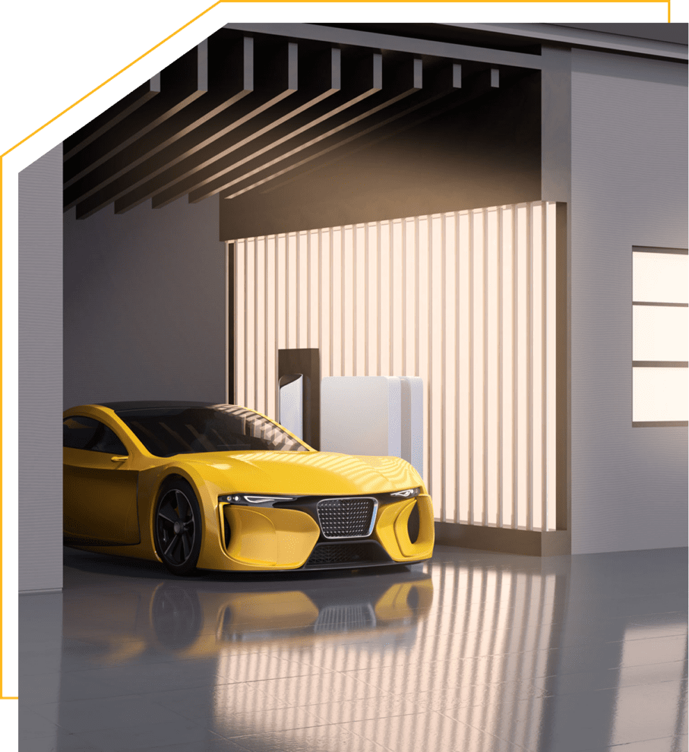 Yellow sports car in modern garage